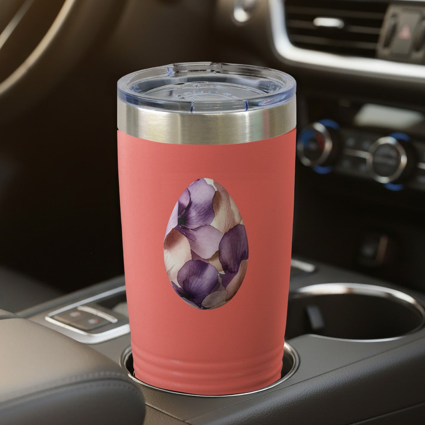 Pink Tumbler with Floral Egg Design Travel Mug