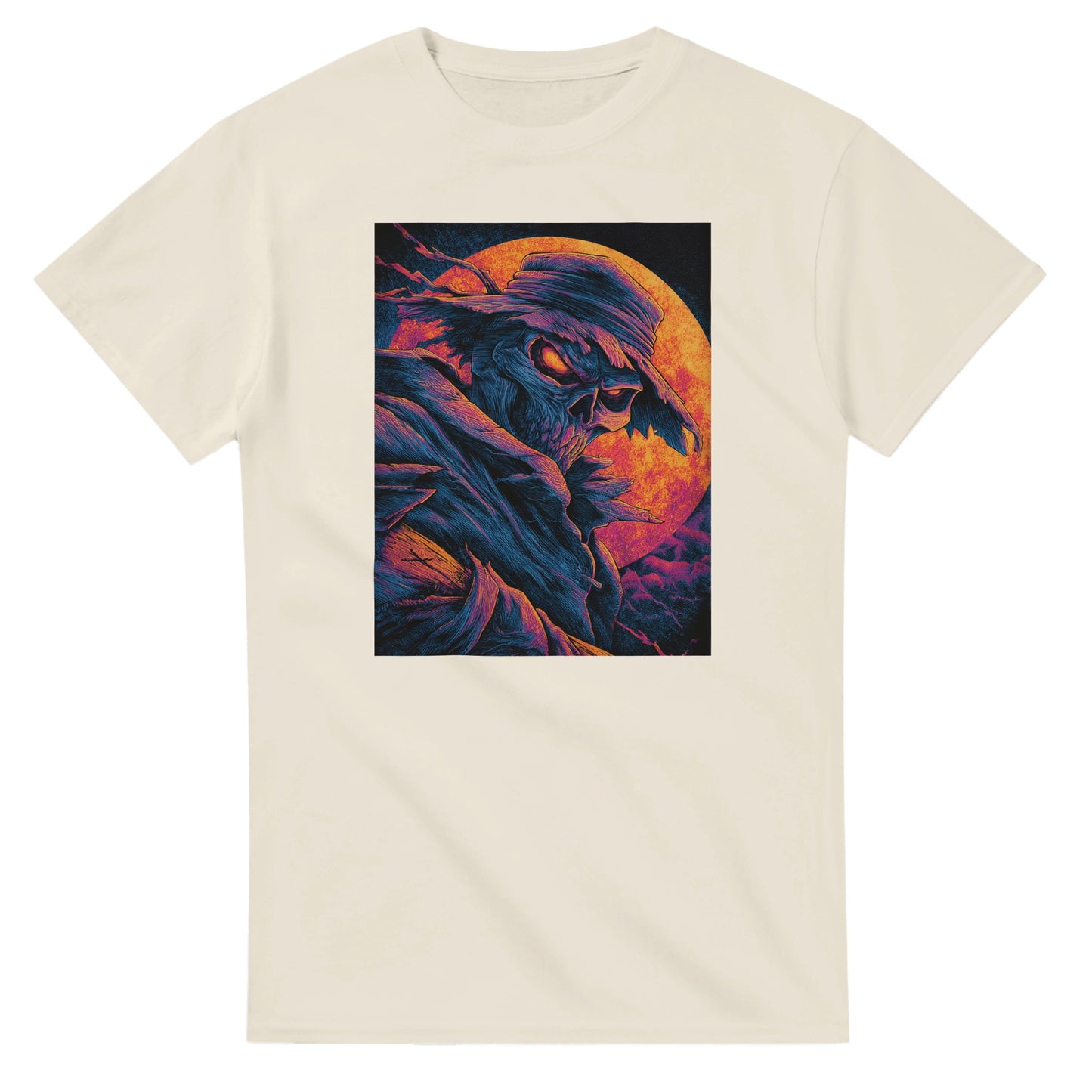 Vibrant Skull & Scarecrow on a Heavyweight T-shirt