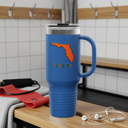 Blue tumbler with Florida outline and "Florida" text.