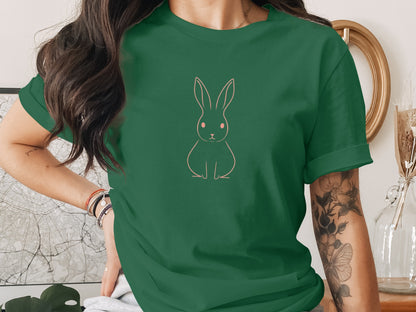 Green Bunny Outline Minimalist Graphic T-shirt product type