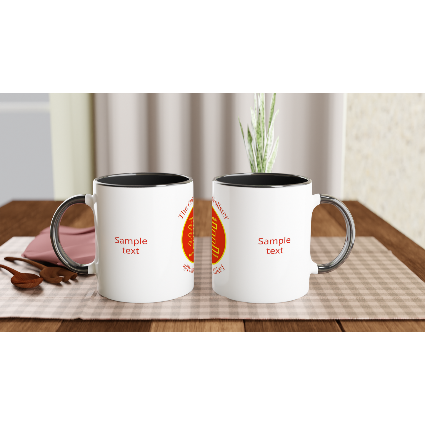 Curious Pollster logo on an 11oz ceramic mug