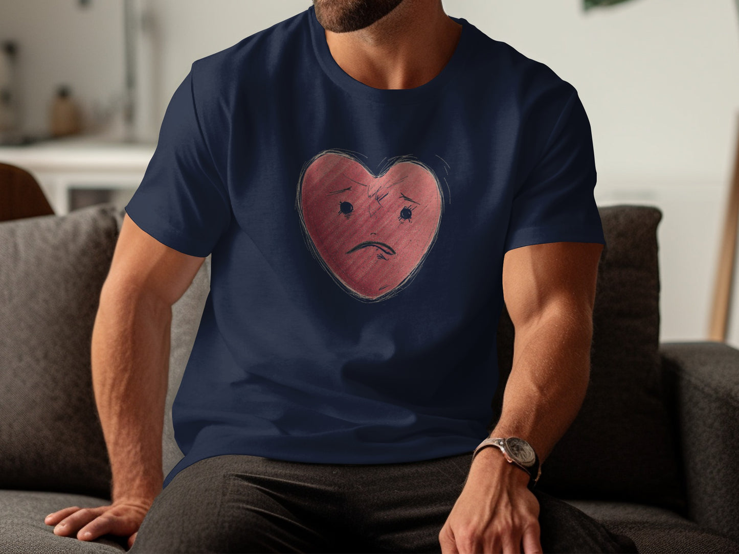 Sad Heart Illustration Men's T-Shirt for Casual Wear