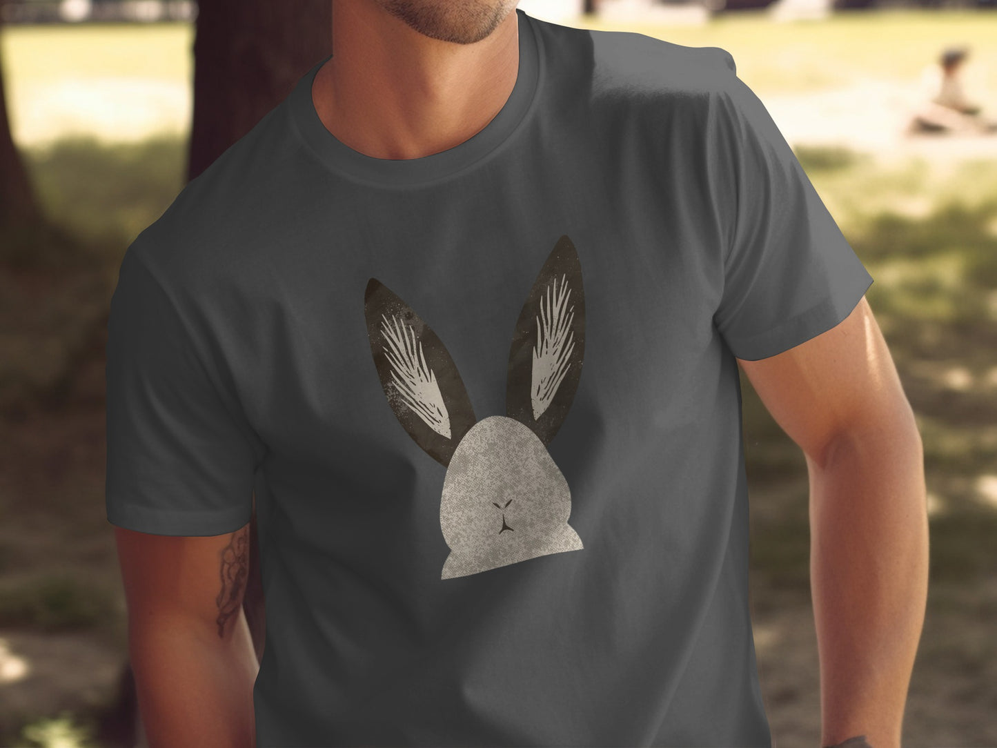 Dark Grey Stylized Bunny Head Graphic Tee product type
