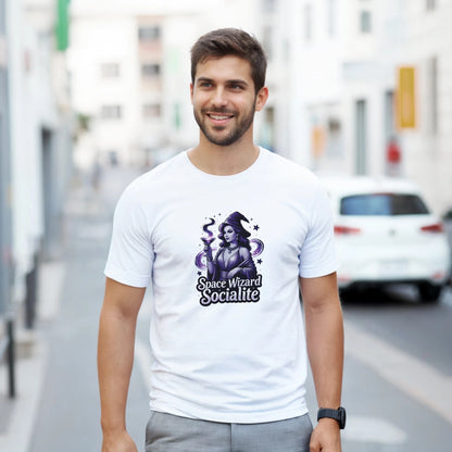 Space Wizard Socialite graphic design on a Heavyweight T-shirt