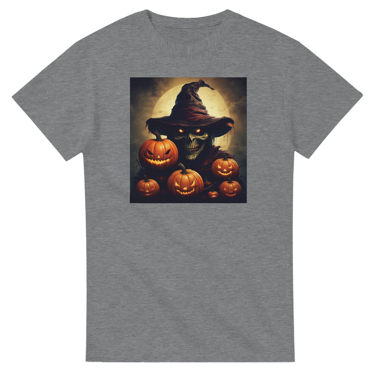 Spooky Skull Wizard & Jack-o'-Lanterns on a Heavyweight T-shirt