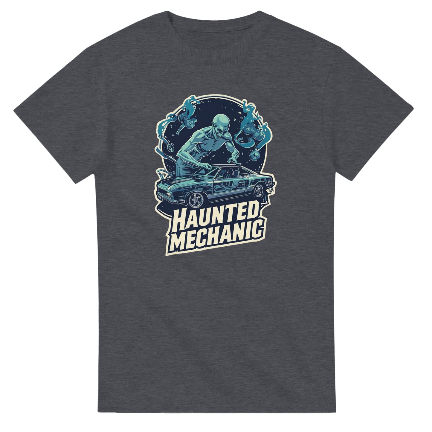 Haunted Mechanic graphic design on a Heavyweight T-shirt