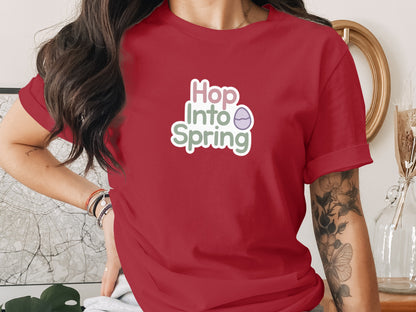 Festive Red Hop Into Spring Easter Egg Graphic product type
easter shirt
spring shirt
hop into spring
easter egg
red graphic tee
holiday tee
seasonal apparel
festive top
spring vibes
easter clothing
graphic print
womens shirt
casual top
unique design
cute easter
easter outfit
spring fashion
colorful print
egg design
celebration shirt