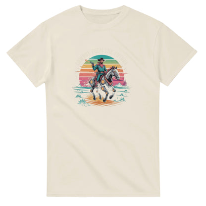 Retro-Futuristic Cowboy graphic design on a Heavyweight T-shirt