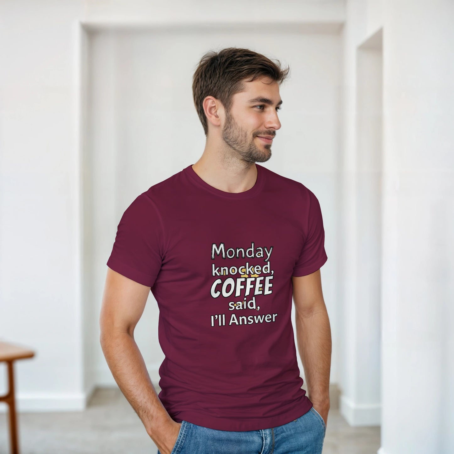 Monday Knocked, Coffee Answered on a Heavyweight Caffeine Lover T on a Shirt