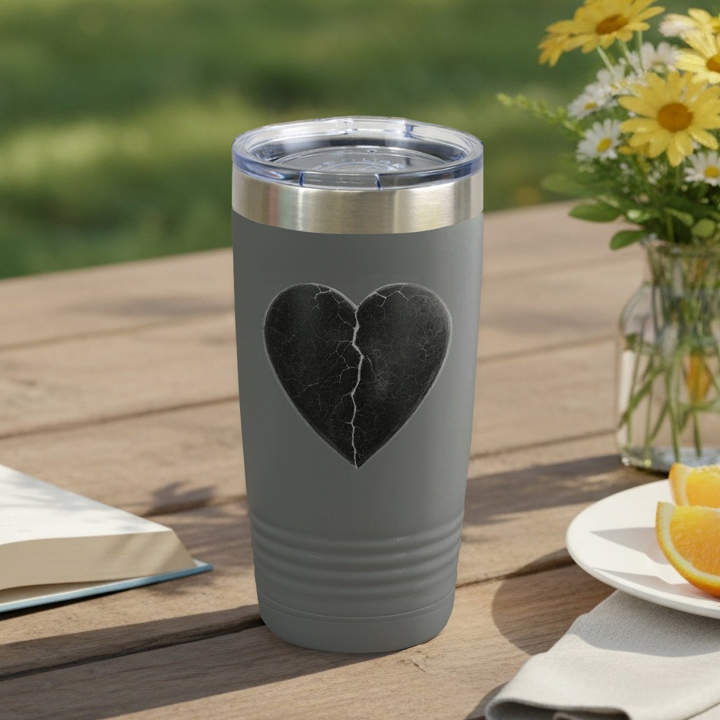 Cracked Heart Design Insulated Travel Tumbler Cup