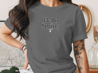 Stylish Hello Spring Graphic T-Shirt for Women