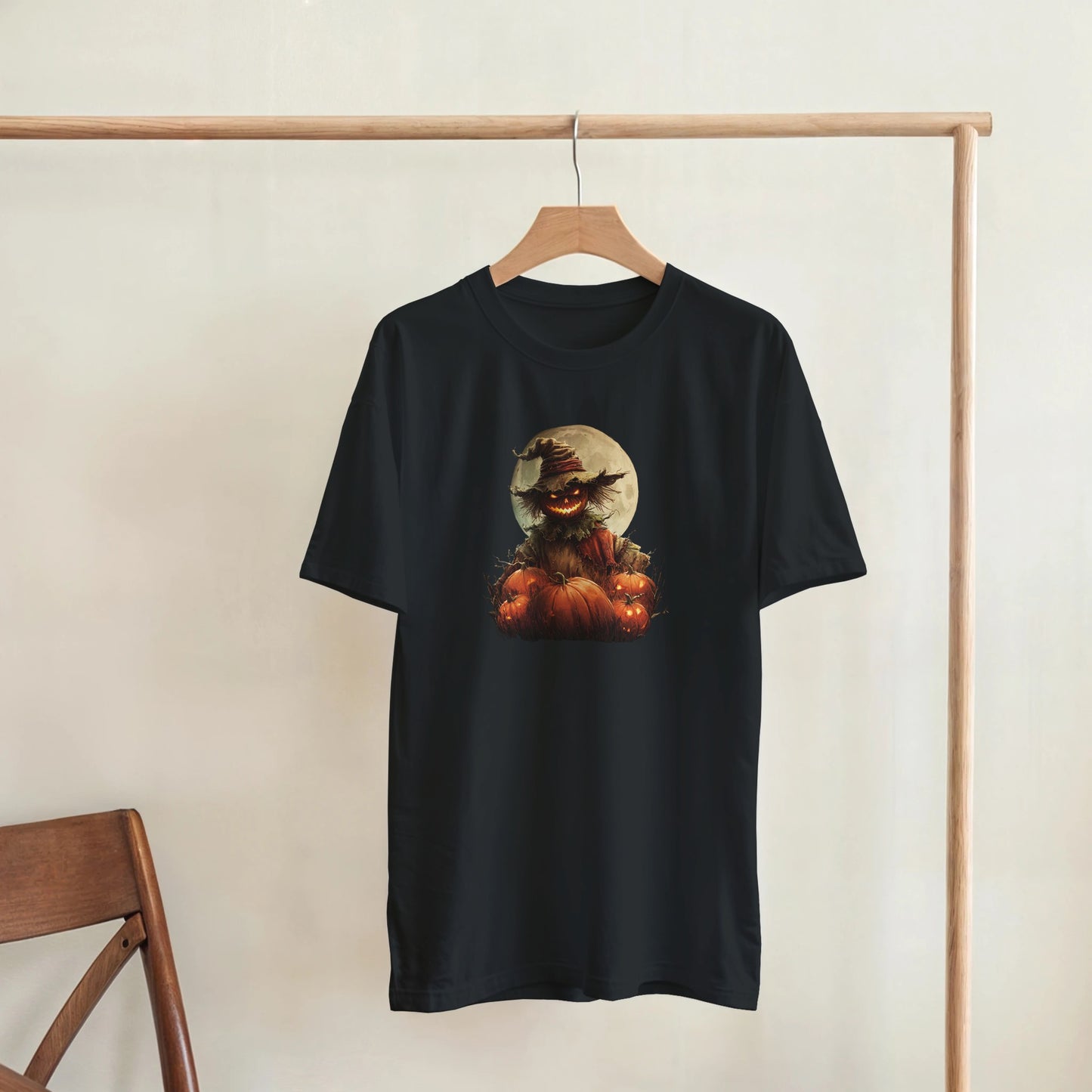 Spooky Scarecrow & Jack-O'-Lantern on a Heavyweight T-shirt