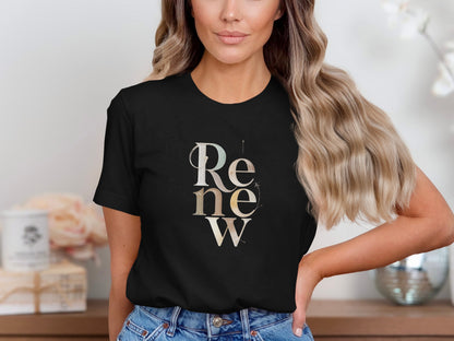 Stylish Black TShirt Renew Word Aesthetic Design product type
