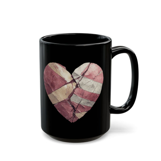 Cracked Heart Design on Black Mug Unique Coffee Cup