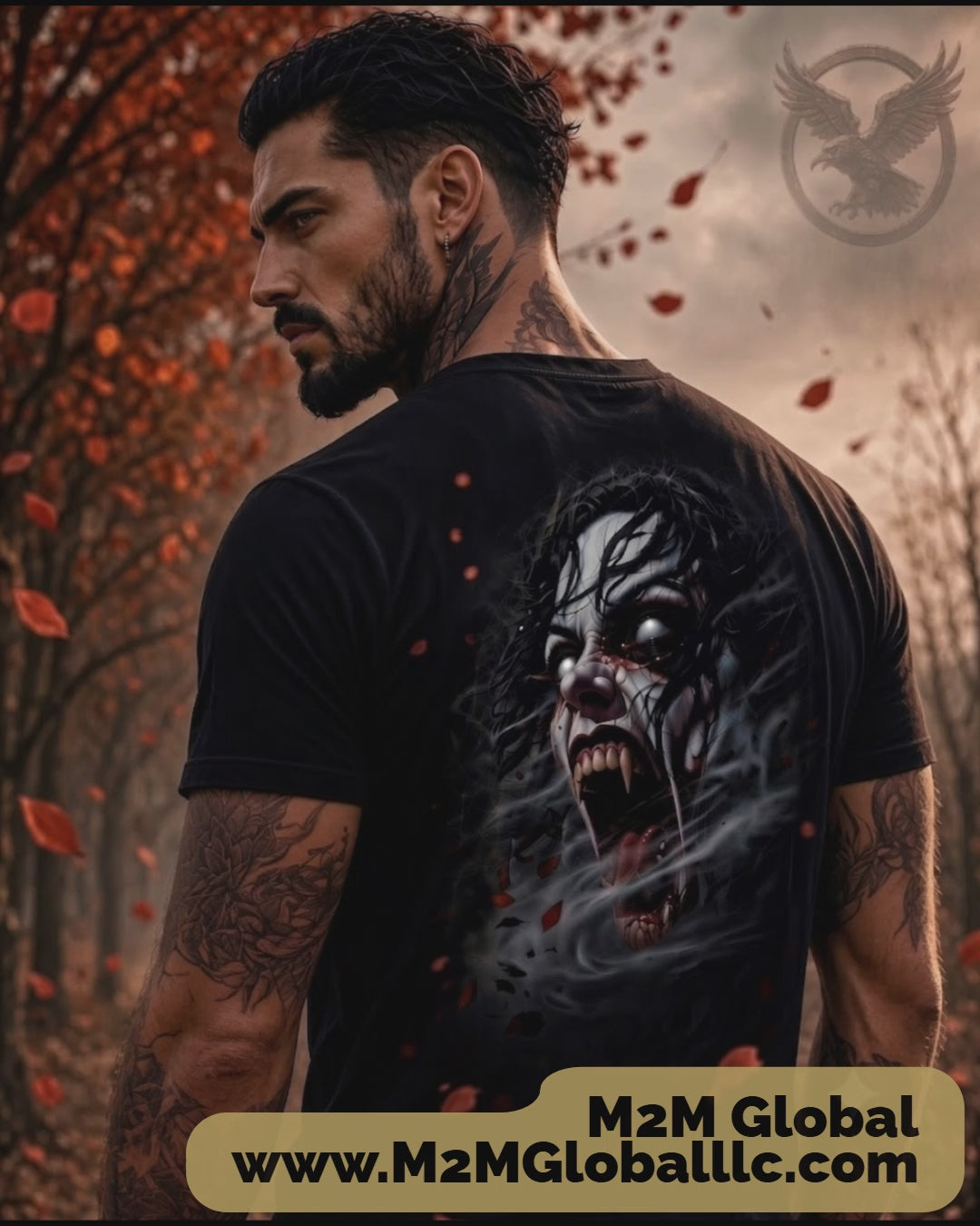 Short video clip of a man wearing the Dark Folklore Series Banshee design in the forest.